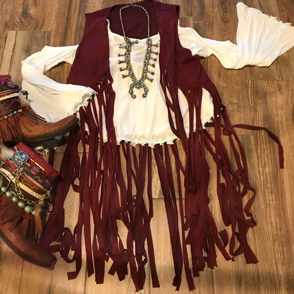 Maroon suede fringe vest